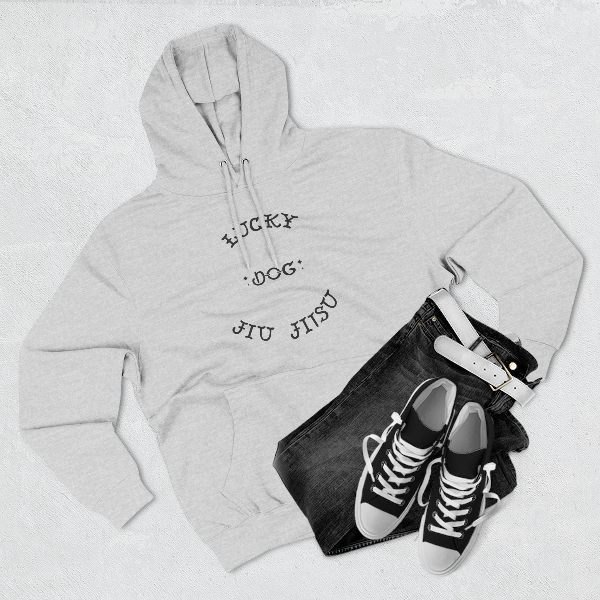 Lucky Dog Jiu Jitsu Fleece Hoodie Black Font for Martial Arts, Perfect Gift for BJJ Enthusiasts, Jiu Jitsu Apparel, Cozy Activewear, Gym Hoodie